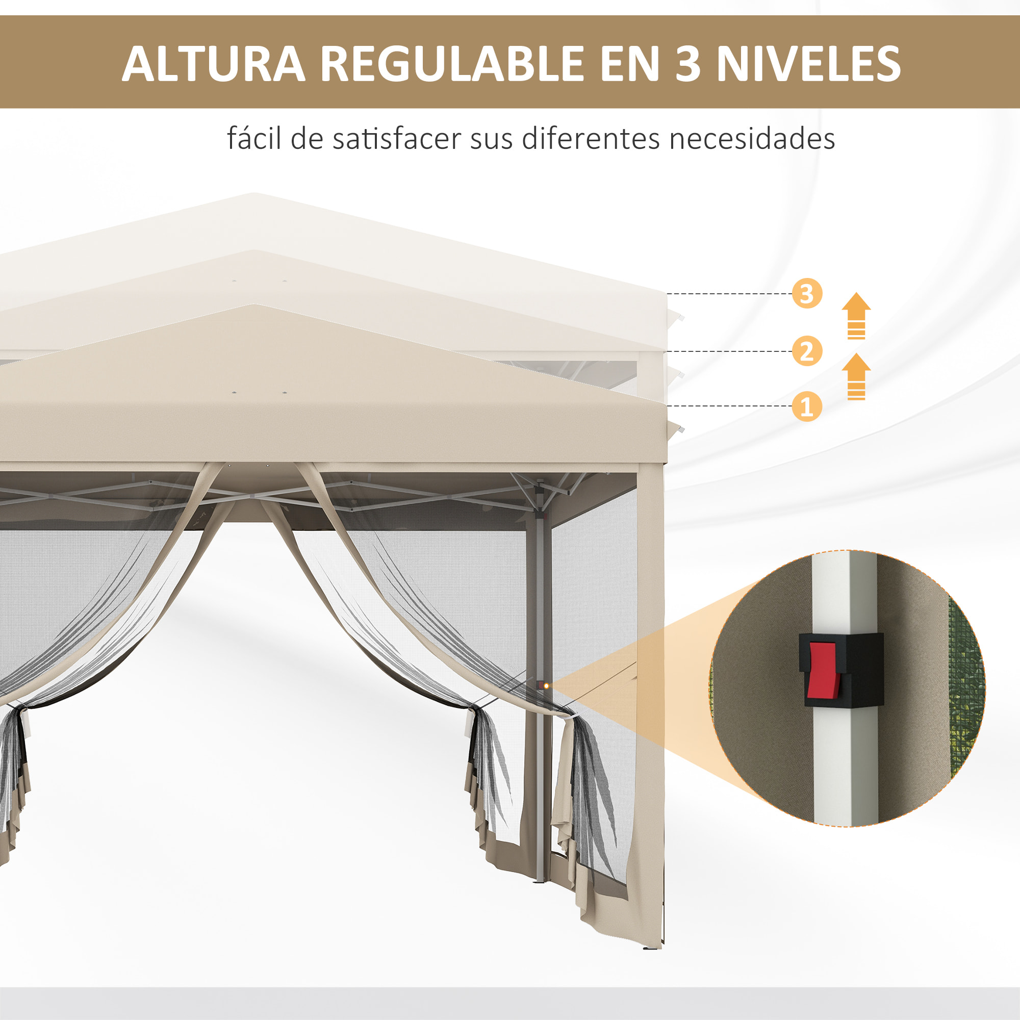 Carpa Plegable 3x3 para Exterior Cenador de Jardín Portátil con Mosquiteras Bolsa de Transporte Marco de Acero y Tela Oxford Resistente para Fiestas Camping Beige