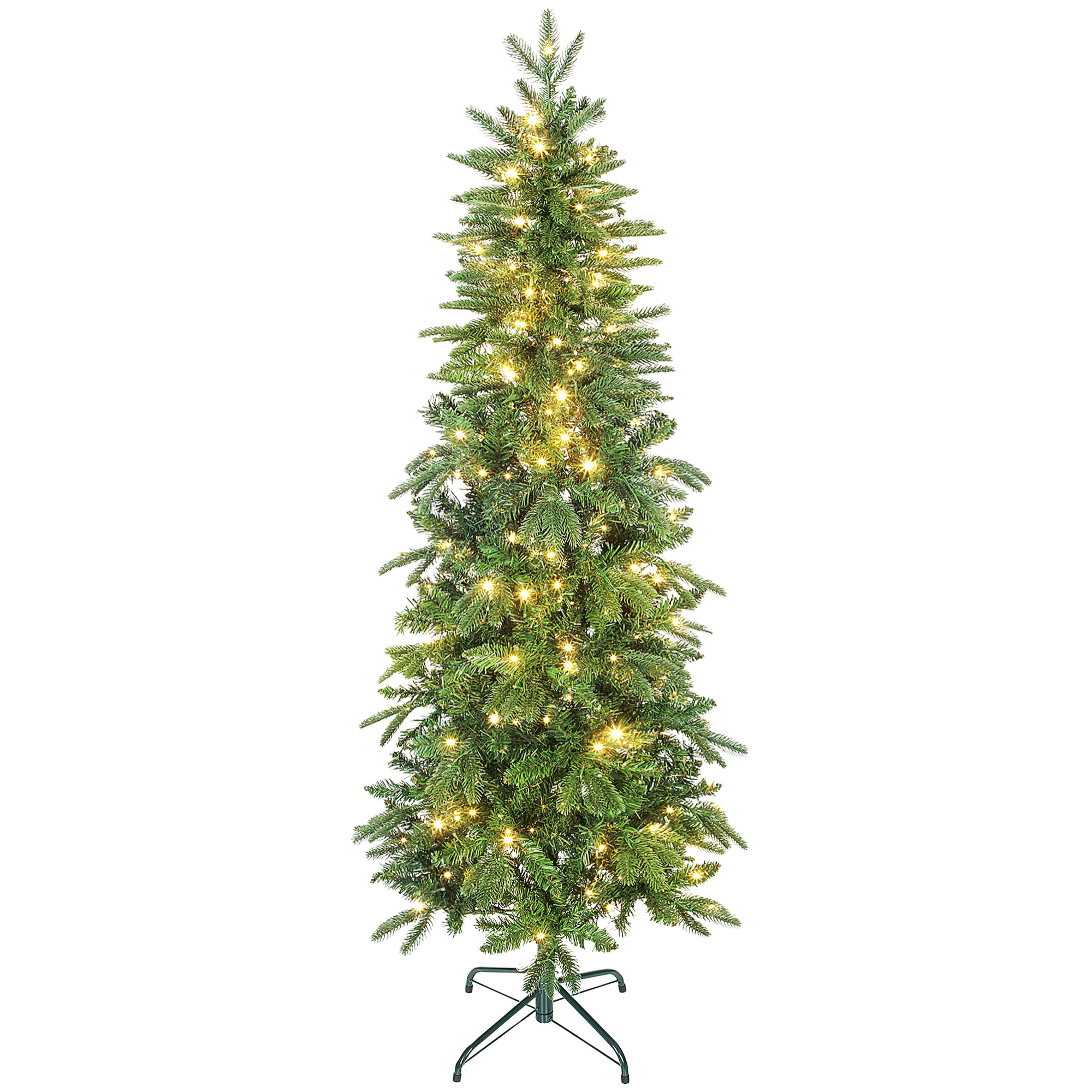 Sapin de Noël artificiel LED x 200 blanc chaud 8 modes H.180 cm 605 branches support vert