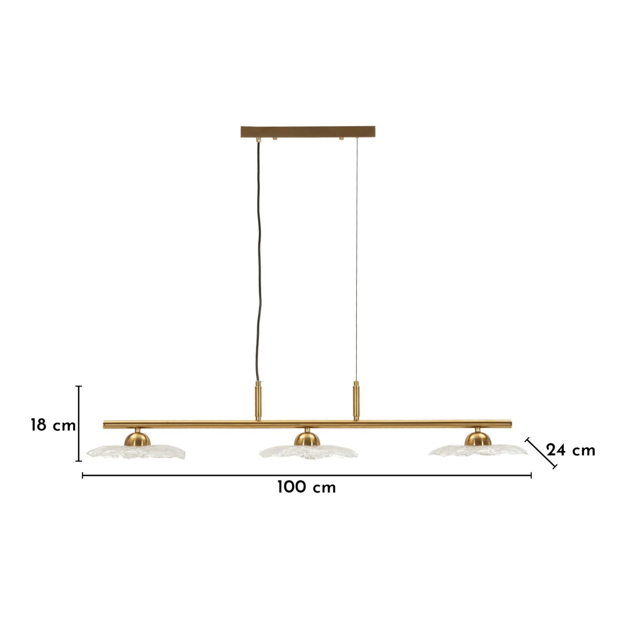 LAMPADARIO EMILY 3 LUCI VETRO TRASPARENTE CM 100X24X18