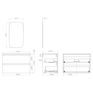 Conjunto de baño IRONA 2C, 80cm, incluye lavabo y espejo