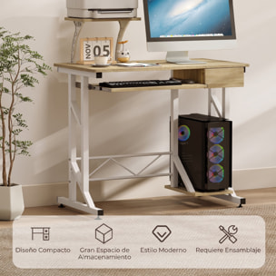 HOMCOM Mesa de Escritorio Mesa de Estudio con Bandeja de Teclado y Cajón Mesa de Ordenador para Despacho Oficina 90x50x100 cm Roble