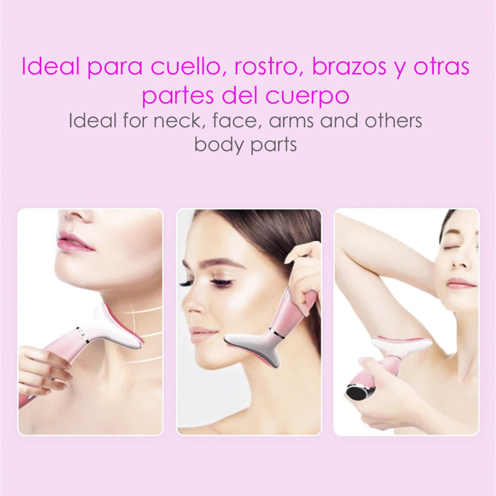 DAM Masajeador ultrasónico para cara y cuello con tratamiento de luz LED. Limpieza, calor y EMS. 8,5x3,9x13,5 Cm. Color: Rosa