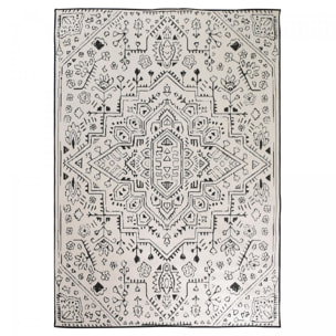 Tapis d'extérieur reversible Jora motif oriental Noir et blanc