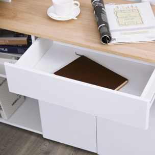 Bureau d'angle bureau informatique multimédia modulable multi-rangement aspect chêne clair blanc