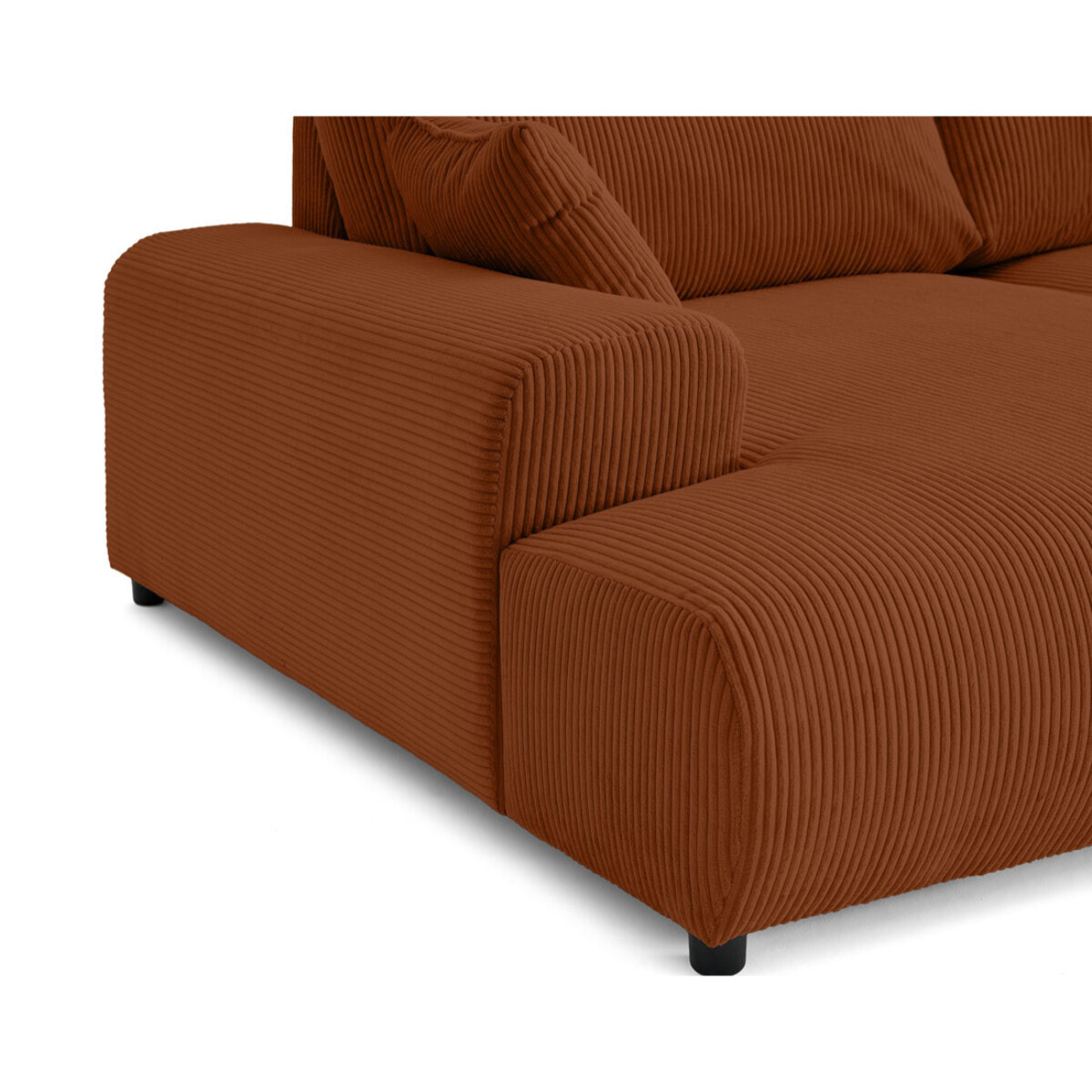 Garance - canapé droit 4 places double méridienne - assise profonde - en velours côtelé - Terracotta