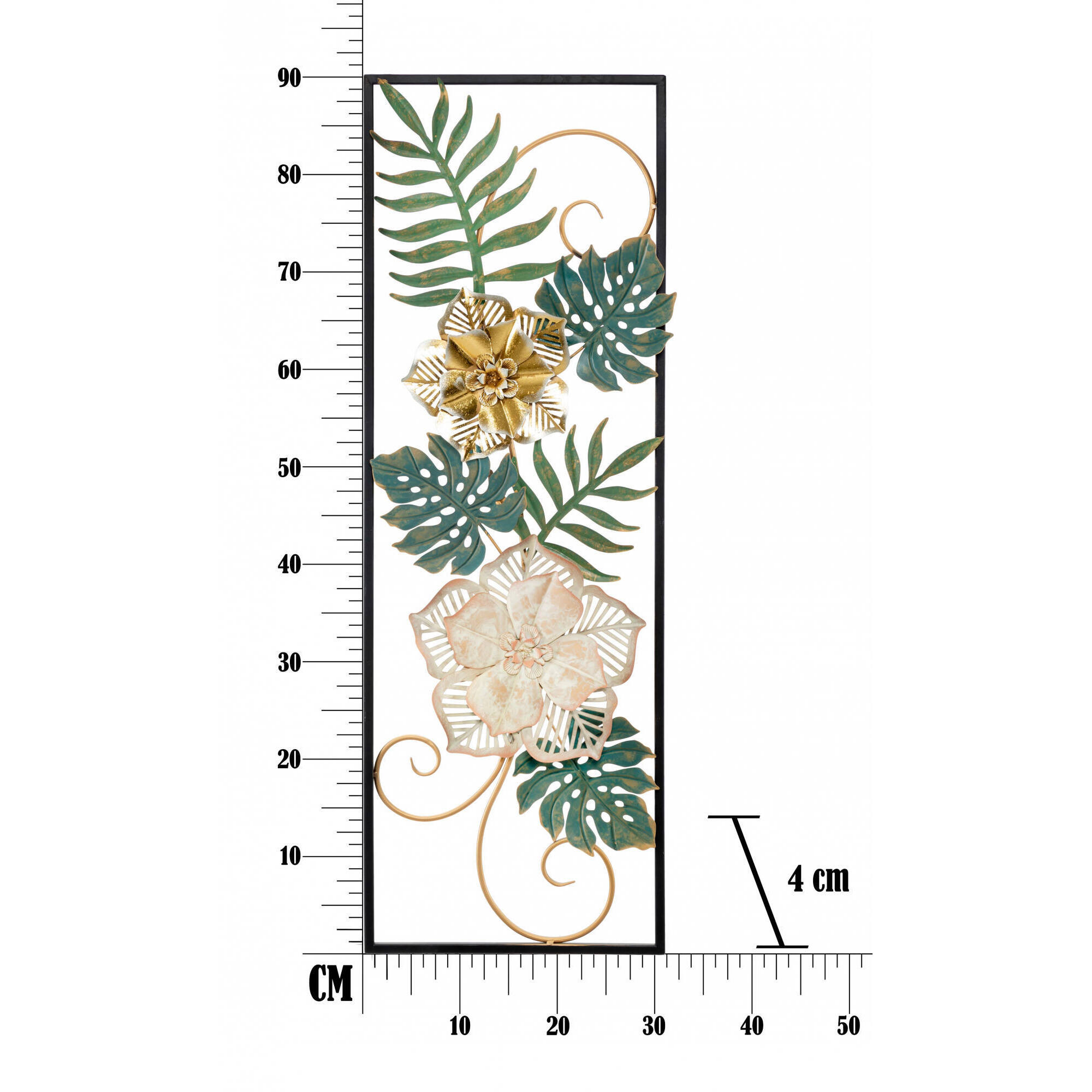 Decorazione da parete, Ferro, Con fantasia floreale, Misure: 31 x 4 x 90 cm