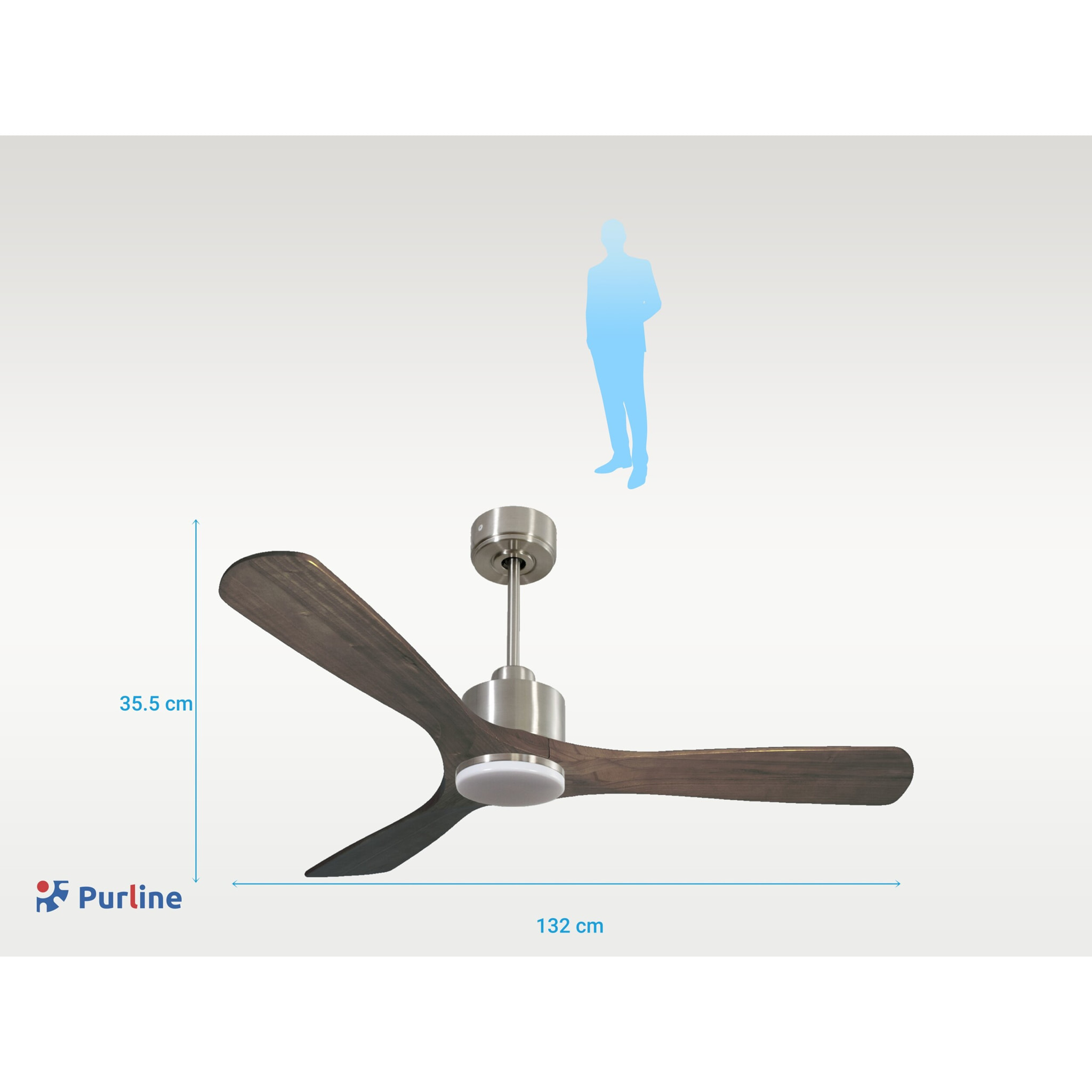 Ventilador de techo Reversible Termostato Dimable Wifi Motor DC Techos Inclinados Mando a Distancia Luz tres tonos Hypersilence Memoria MoyoD132C03LED67793 PURLINE