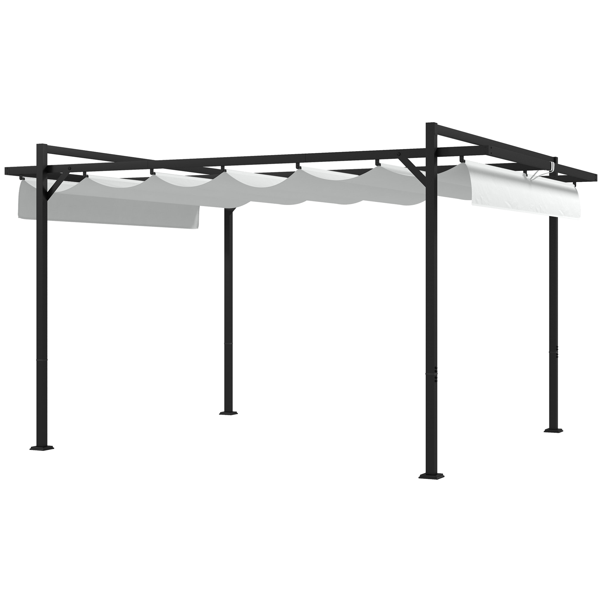 Pérgola 3x4 m Gazebo Cenador de Jardín con Techo Retráctil de Poliéster y 12 Orificios de Drenaje Pérgola para Patio Terraza Exterior Blanco y Gris Oscuro