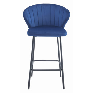 Sgabello da bar Gatta in velluto blu e gambe nere