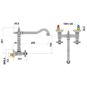 Mélangeur de cuisine mural bec rétro PAINI Tiffany Cuivre
