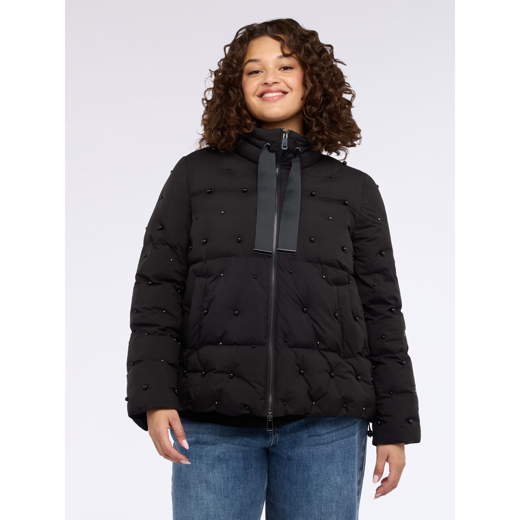 Fiorella Rubino - Piumino con applicazioni di perle all over - Nero