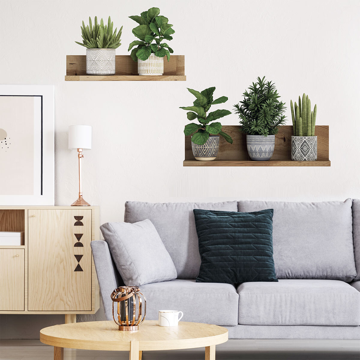 Stickers muraux 3D | Sticker Mural Autocollant effet PLANTES VERTES SUR ÉTAGÈRES - Stickers adhésifs 3D Chambre Salon Trompe l'oeil