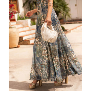 Vestido largo halter con escote pico y estampado paisley