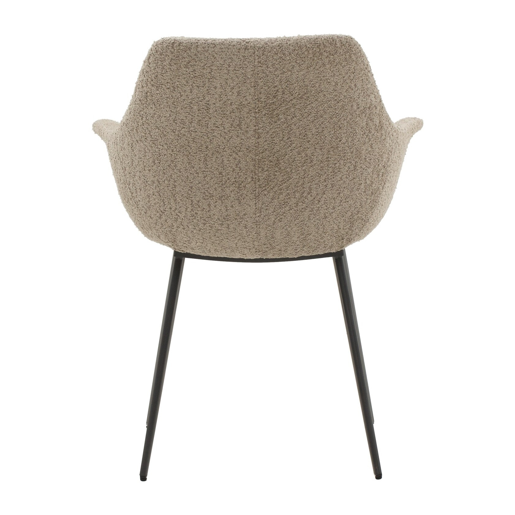 Set di 4 sedie MIRASIERRA in tessuto beige effetto bouclé e gambe in metallo nero, con braccioli