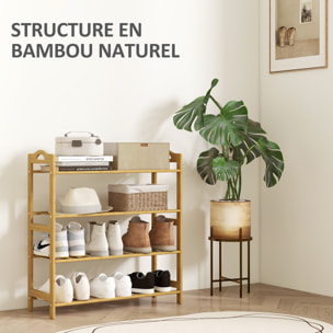 Étagère bambou style naturel - étagère à chaussures 4 niveaux - dim. 67,5 x 24,7 x 72 cm