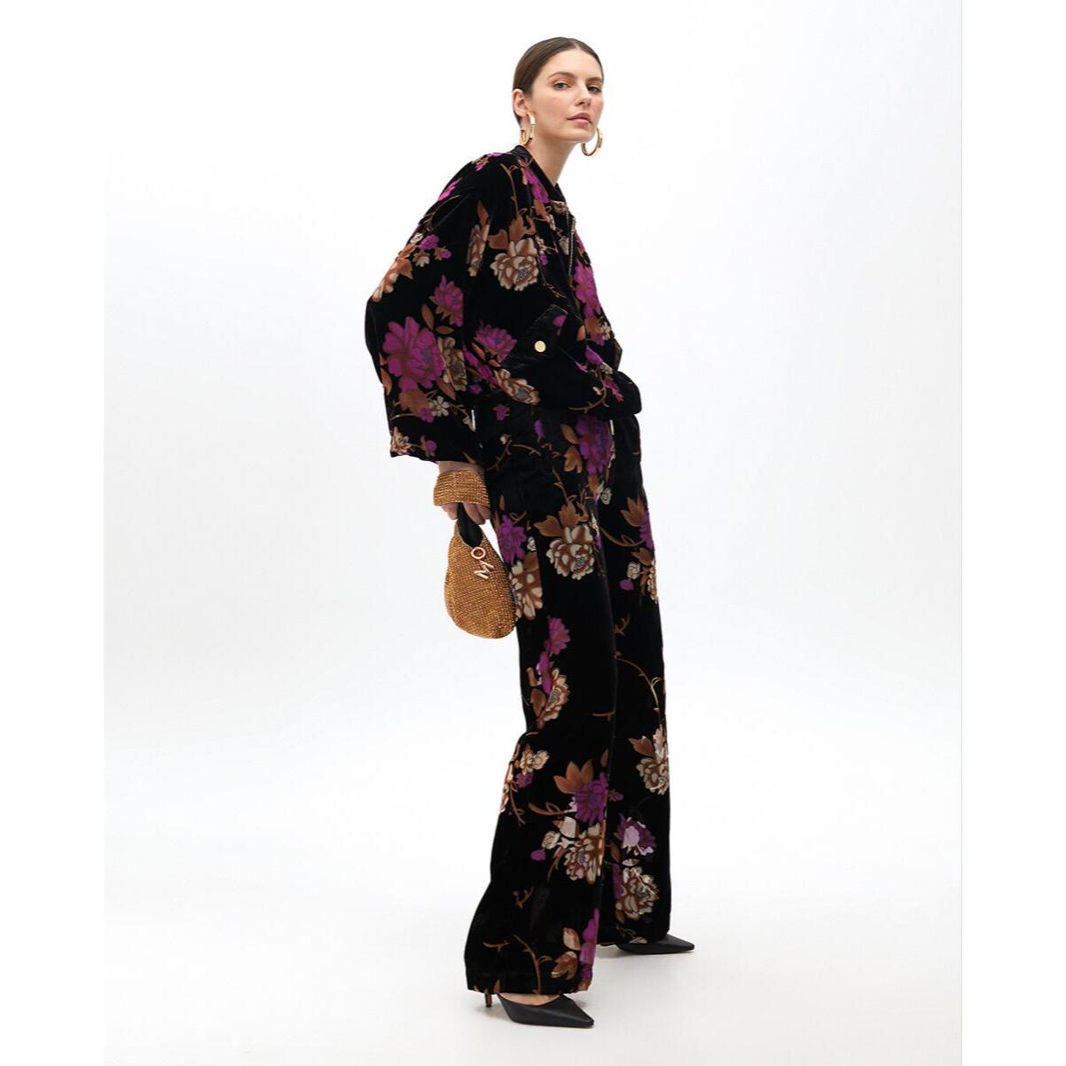 Pantalone Dritto Devoré Velluto Floreale