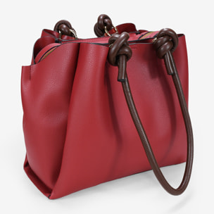 Bolso de hombro rojo tipo shopper con nudos