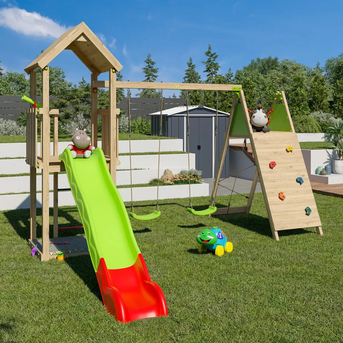 Aire de jeux bois 2,20 m OLYMPIA XPLORER - 9 enfants