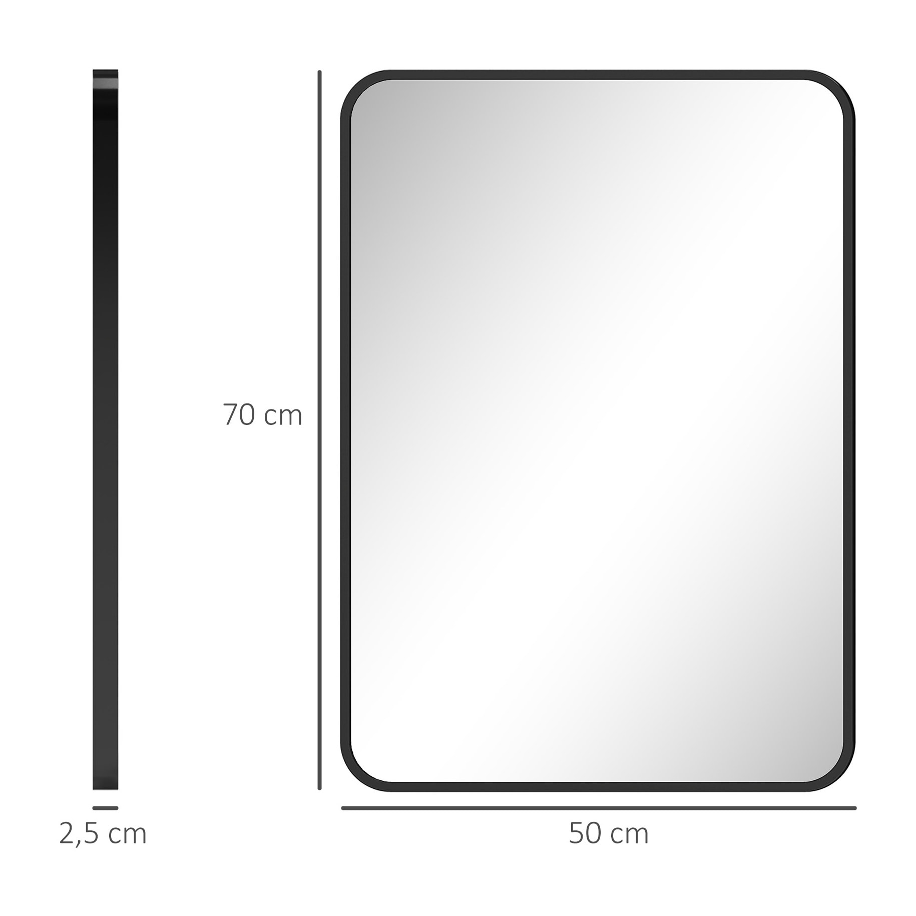 Espejo de Baño 50x70 cm Espejo Rectangular Espejo de Pared con Marco de Metal Vertical u Horizontal para Recibidor Sala de Estar Negro