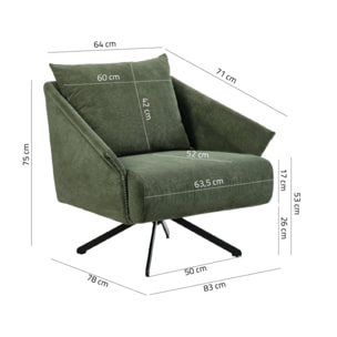 Fauteuil rotatif 360 en velours avec accoudoirs style vintage - ISMA