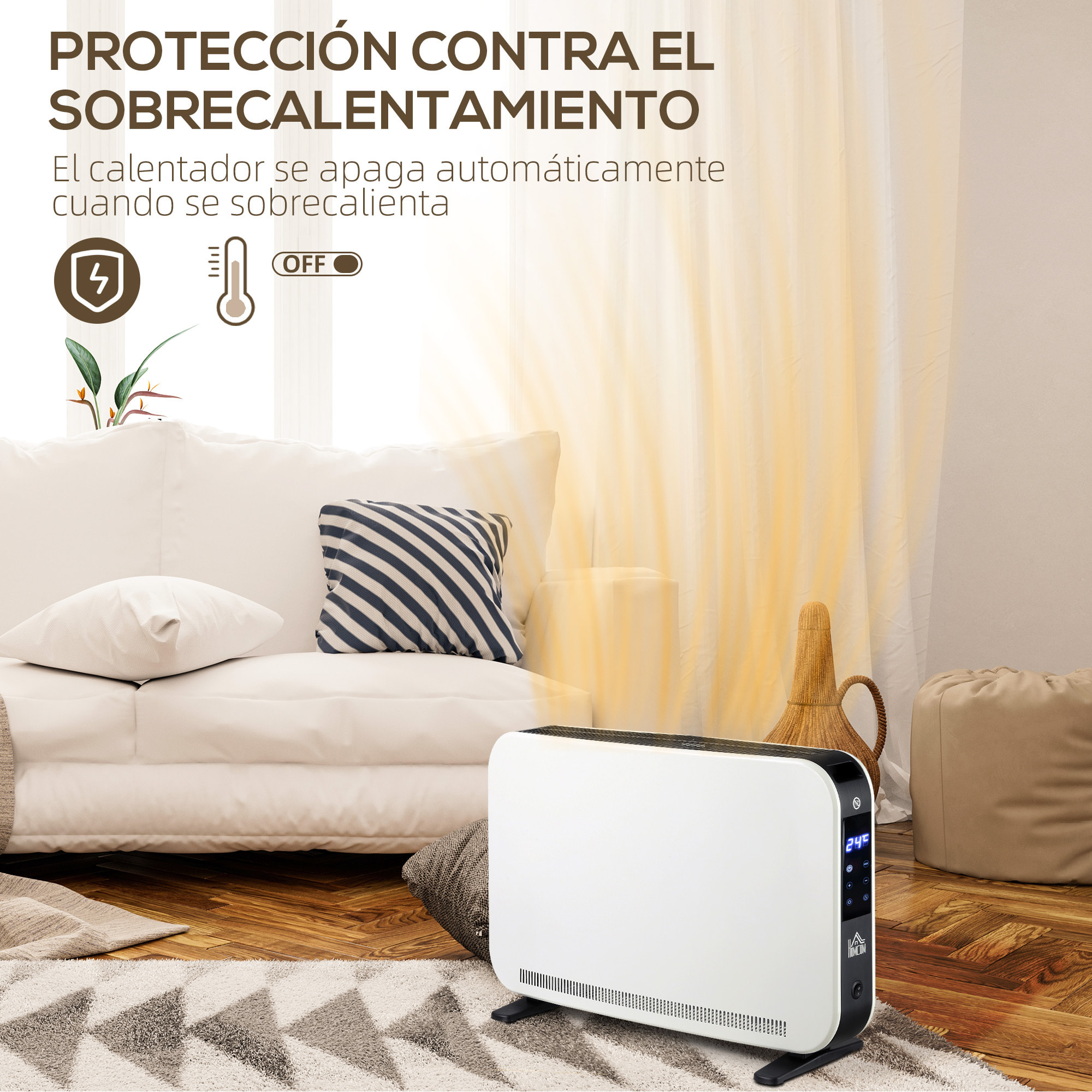 Calefactor Eléctrico 1830-2180W Calefactor para Baño con 3 Modos de Calefacción Pantalla Táctil LED Termostato Regulable Temporizador y Protección Contra Sobrecalentamiento para 12-18 ㎡ Blanco