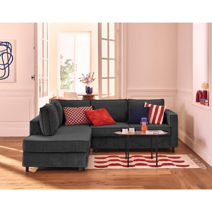 Jake - canapé déhoussable d'angle gauche 5 places en velours texturé - Gris Anthracite