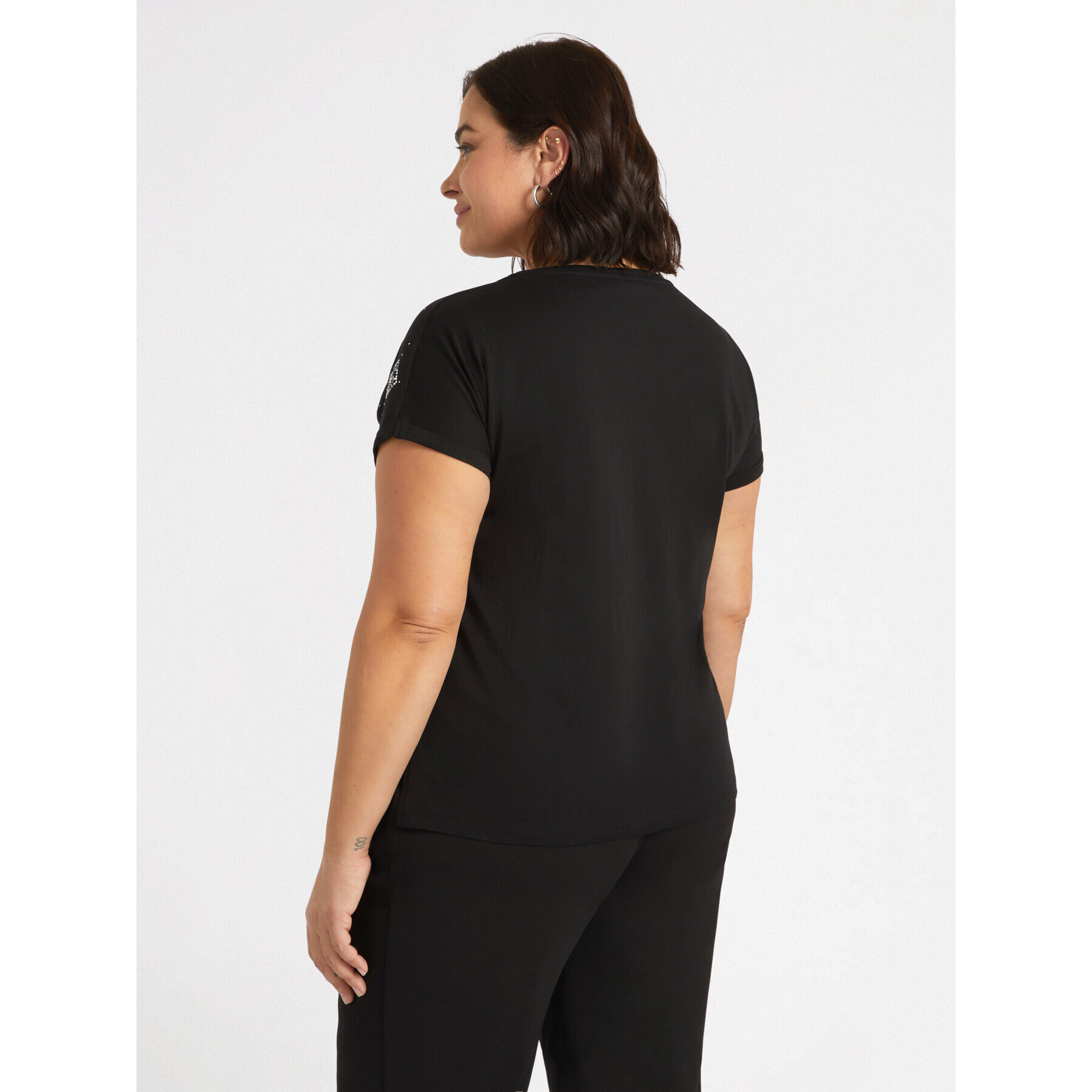 Fiorella Rubino - Camiseta con logotipos de pedrería - Negro
