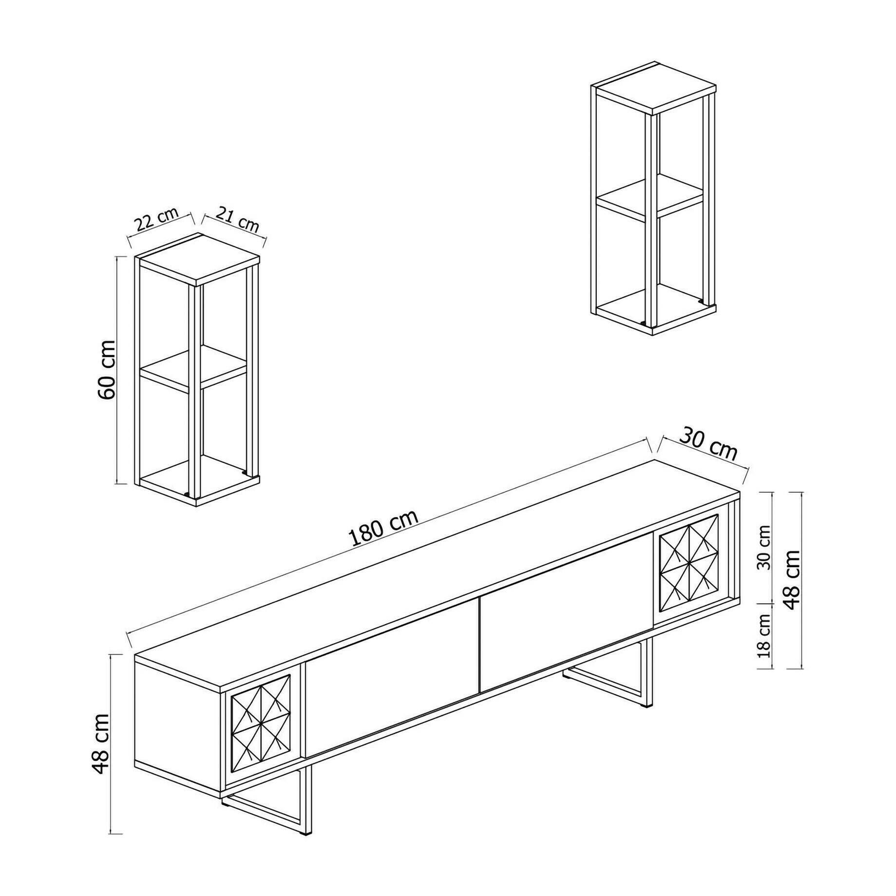 Mobile porta TV Dmiggian, Credenza da soggiorno, Armadio basso per TV, Base parete attrezzata, 180x30h48 cm, Bianco e Nero