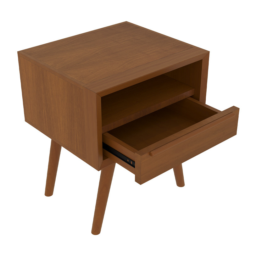 Table de chevet  en bois de teck, 1 niche et 1 tiroir - Waya