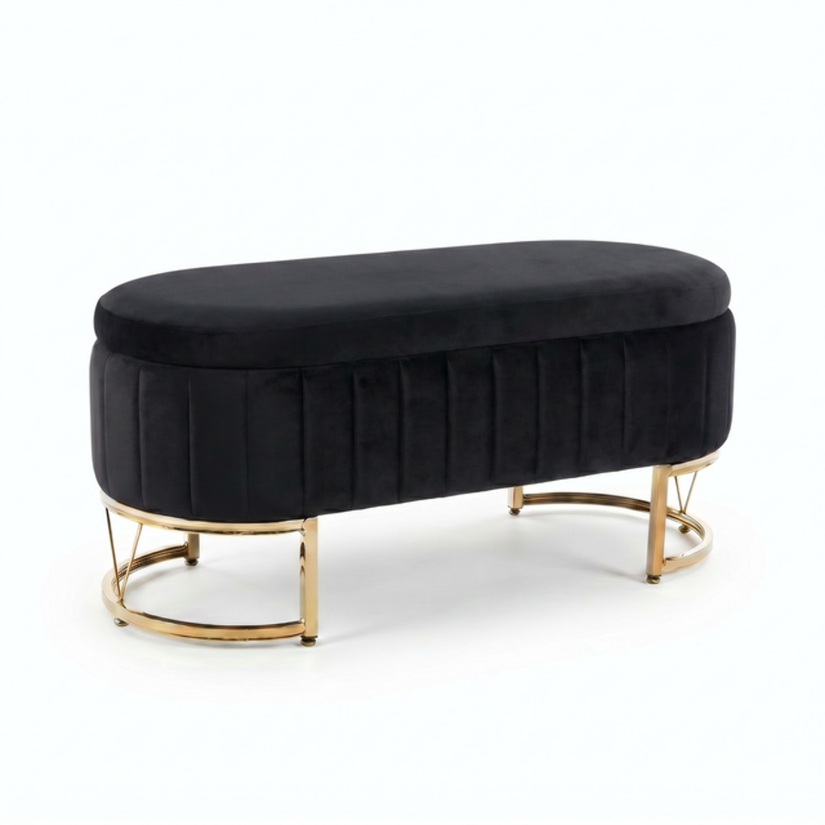 Panca Contenitore Ovale in Effetto Velluto con Ampio Vano Contenitore, Seduta Imbottita e Gambe in Acciaio, Design Elegante per Camera da Letto, Ingresso e Soggiorno