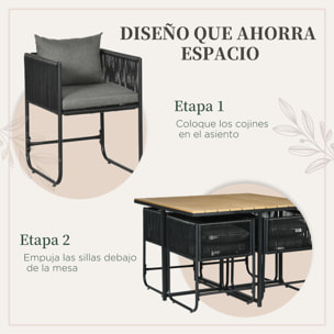 Conjunto de Jardín Exterior de Ratán Sintético Juego de Muebles de Jardín para Exterior de Ratán de 5 Piezas con Mesa Cuadrada 4 Sillas Cojines Negro y Natural