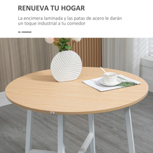 Mesa de Comedor Redonda para 4 Personas Mesa de Cocina Moderna con Patas de Acero para Salón Oficina Ø80x76 cm Natural y Blanco