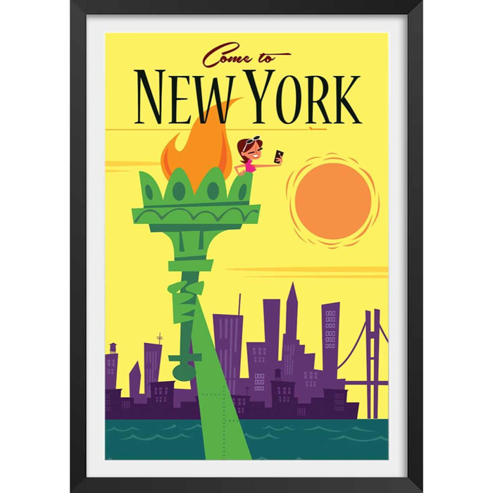 Affiche Voyage à New York Affiche + cadre en bois - Noir
