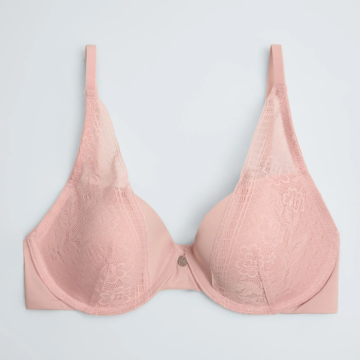Reggiseno imbottito con ferretto in pizzo rosa, coppe B e C