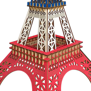 Maqueta 3D de madera. Torre Eiffel en París. 94 piezas. Color de la bandera francesa.