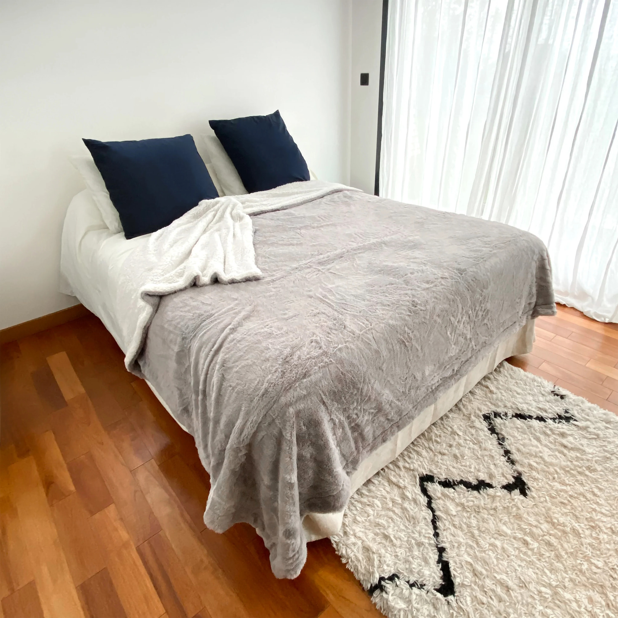 Plaid Couverture Imitation "Lapin" 220x240cm 610g/m² - Cocoon Gris clair