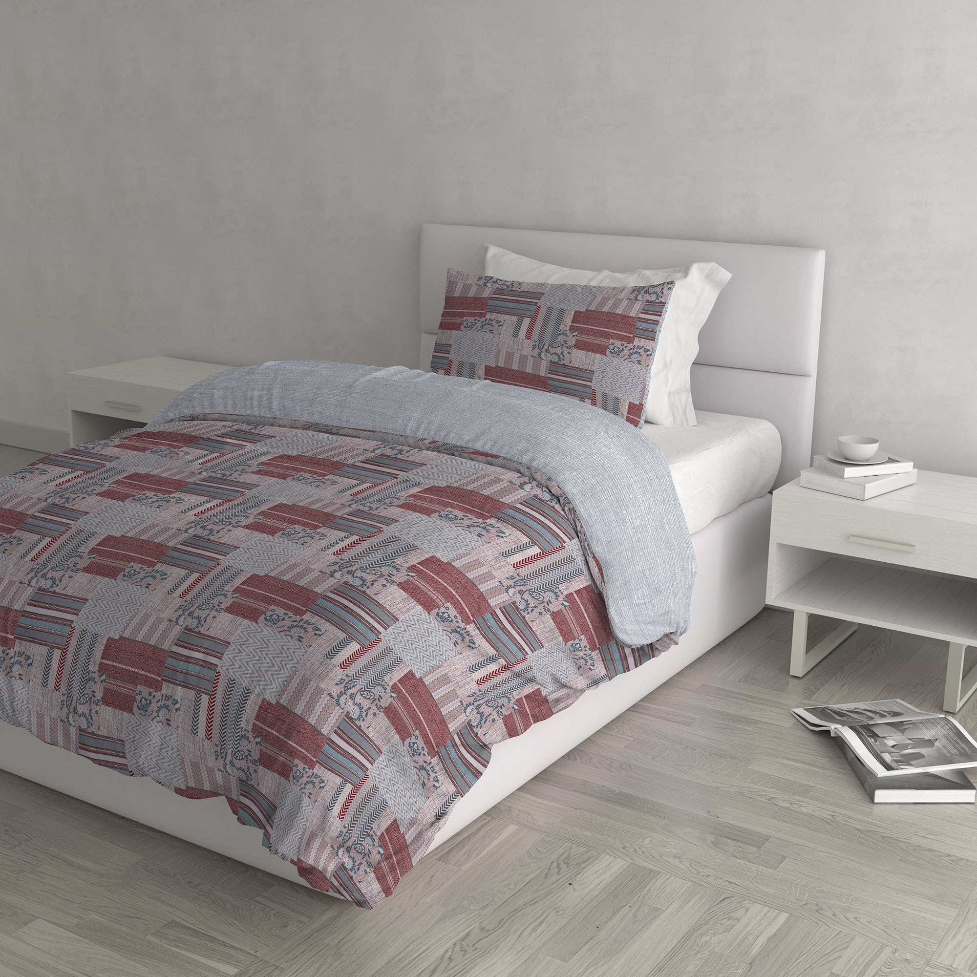 PARURE COPRIPIUMINO ATHENA, 100% Cotone, Made in Italy - LUCY ROSSO