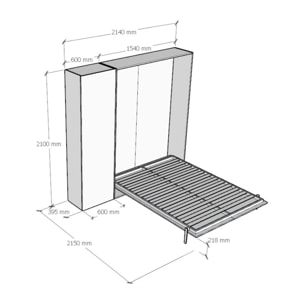 Armoire Lit escamotable vertical double 140 KENTARO Frêne Blanc avec colonne de rangement