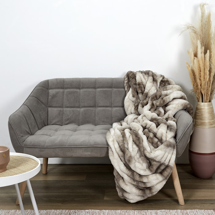 Plaid - HOME DECO FACTORY - Luxury - Imitation Fourrure - Bicolore - Blanc et Marron