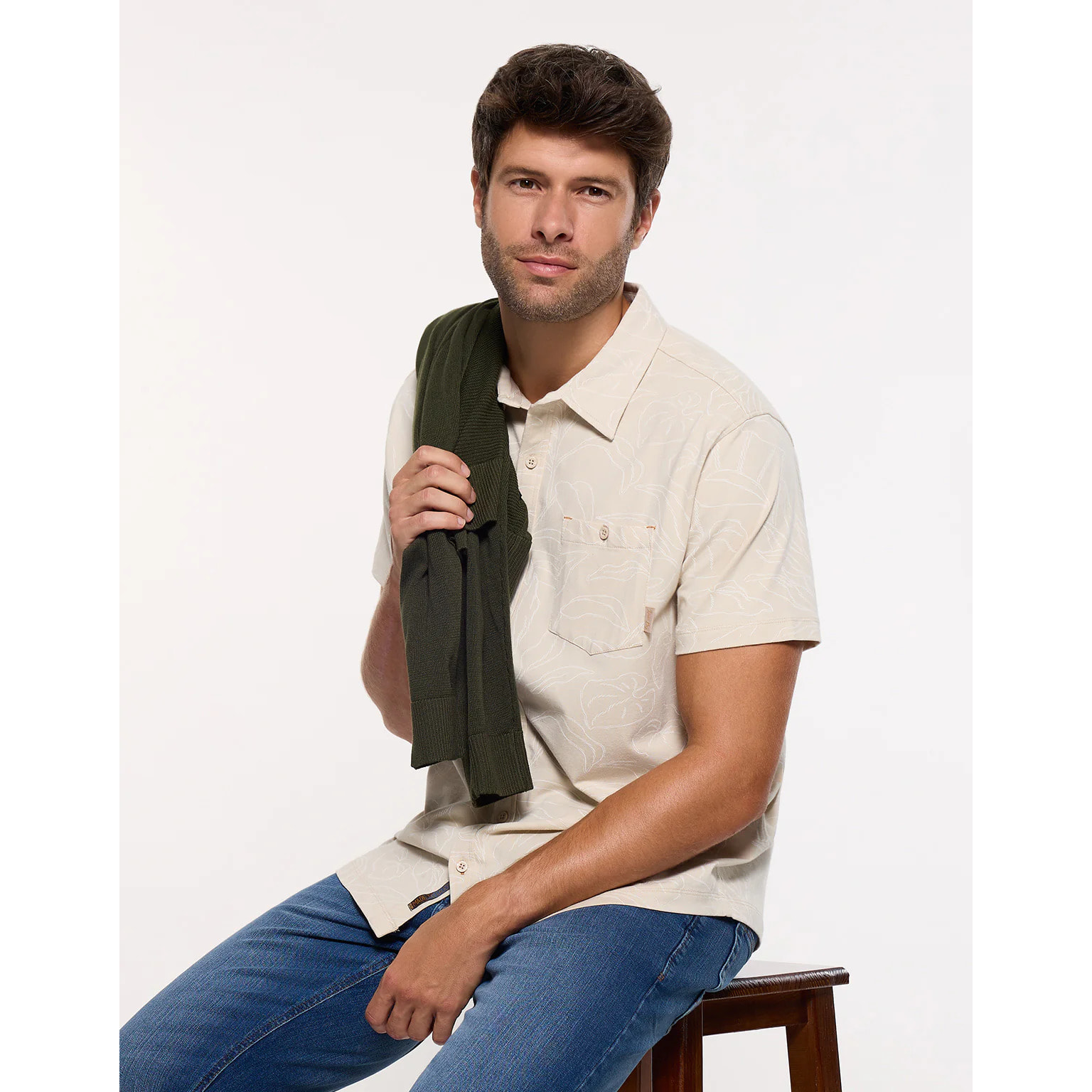 Camisa Manga Corta Beige - Paigeon