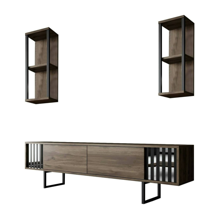 Mobile porta TV Iva, Credenza da soggiorno, Armadio basso per TV, Base parete attrezzata, 180x30h48 cm, Noce e Nero