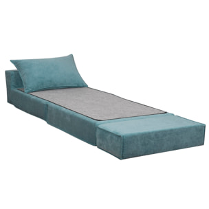 Chauffeuse 1 place convertible en tissu effet velours bleu VICTOR
