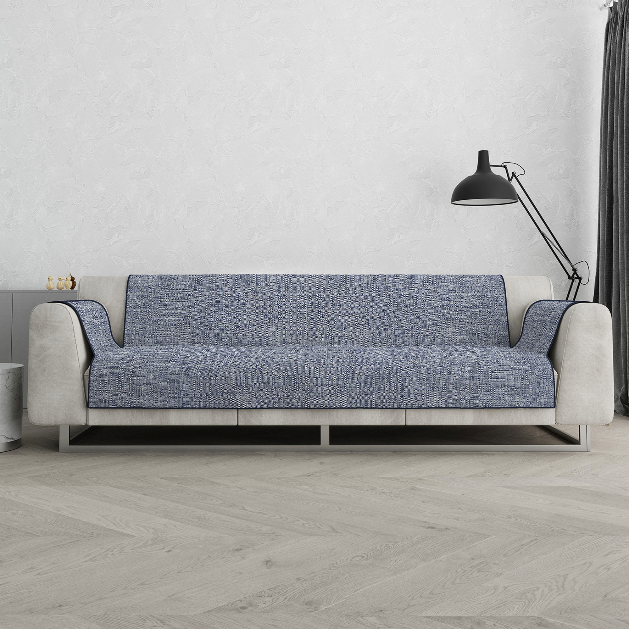 COPRIDIVANO COMFORT, Antiscivolo, Cotone+Microfibra+Fibre Varie, Made in Italy - BLU SCURO