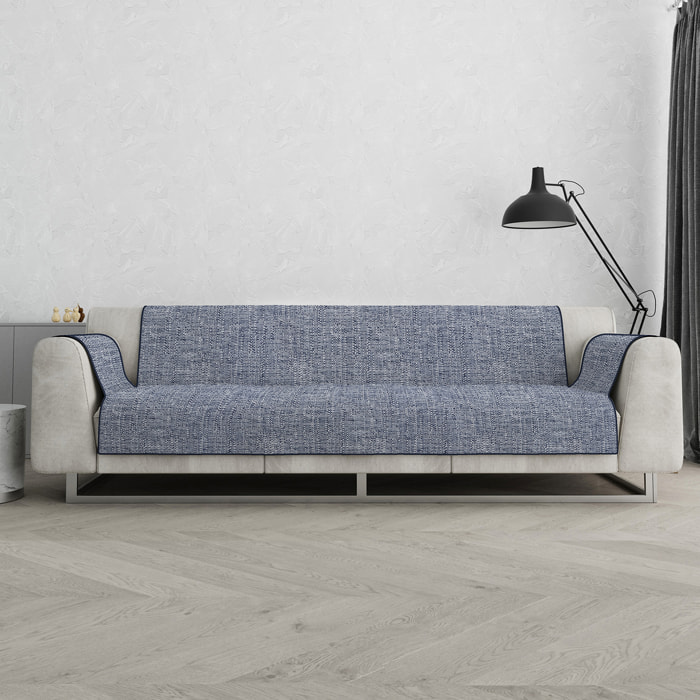 COPRIDIVANO COMFORT, Antiscivolo, Cotone+Microfibra+Fibre Varie, Made in Italy - BLU SCURO