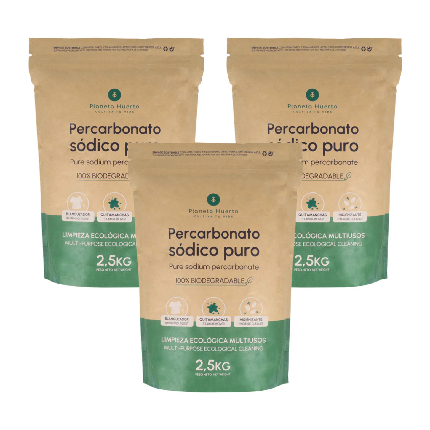 Pack 3x Percarbonato sódico Planeta Huerto 2,5 kg