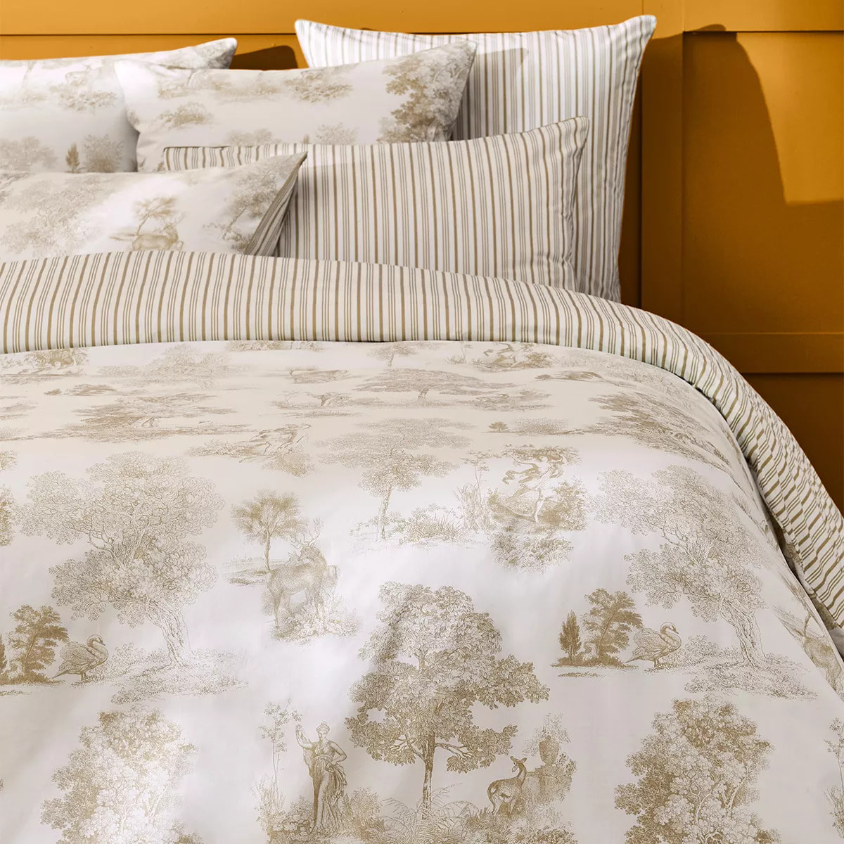 Housse de couette percale de coton imprimé beige Poesie naturel
