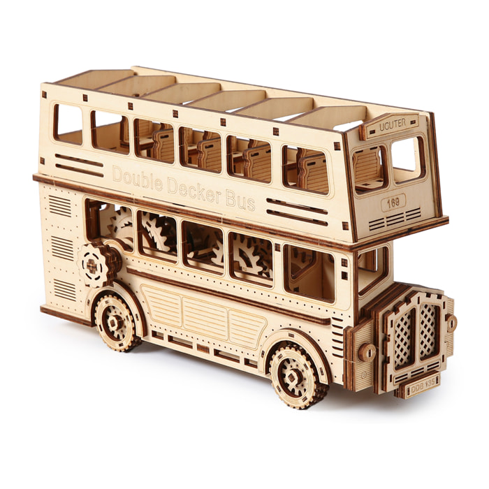Modello in legno 3D, design di autobus a due piani con movimento meccanico. 349 pezzi.