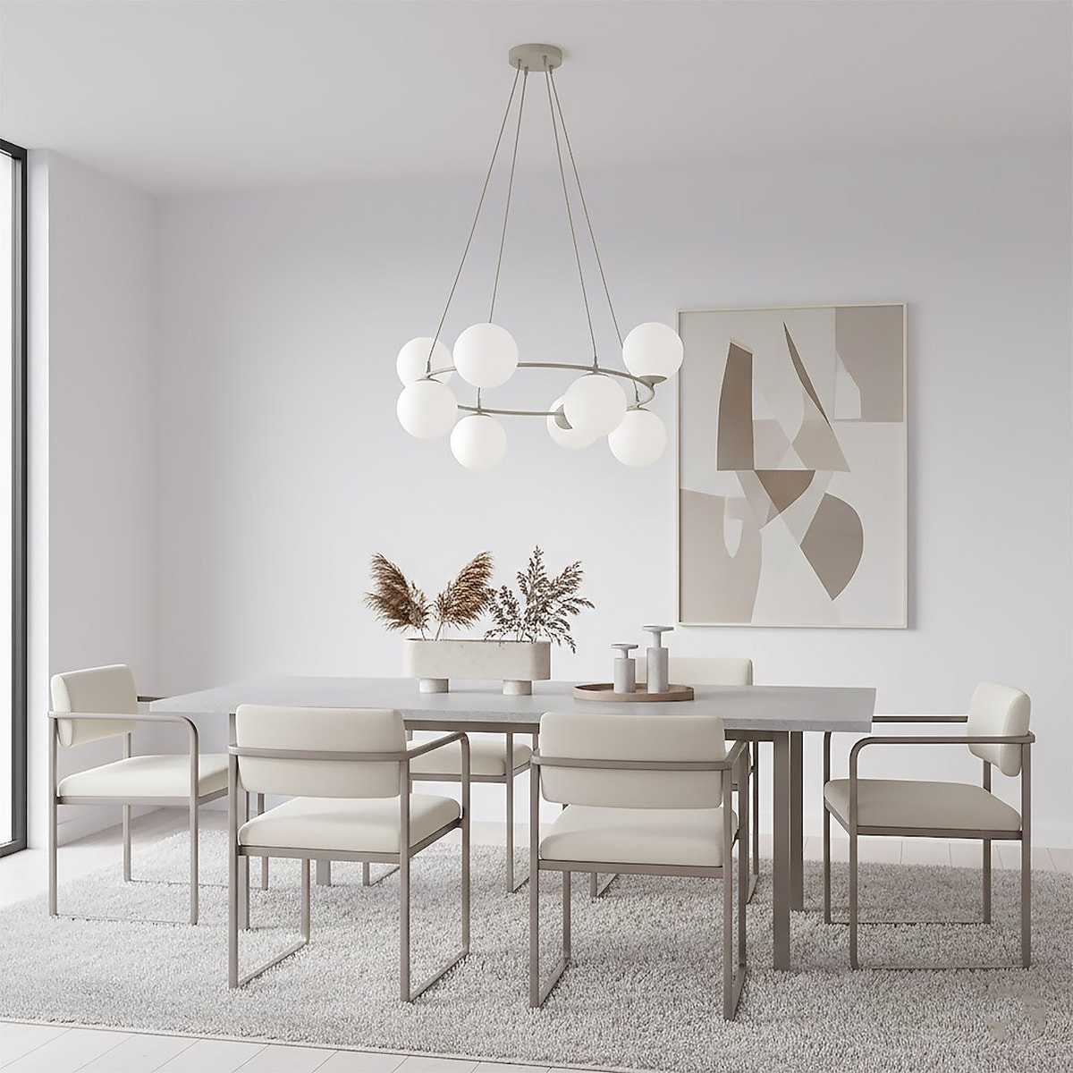 Lampada a sospensione Azura in acciaio beige e vetro opalino
