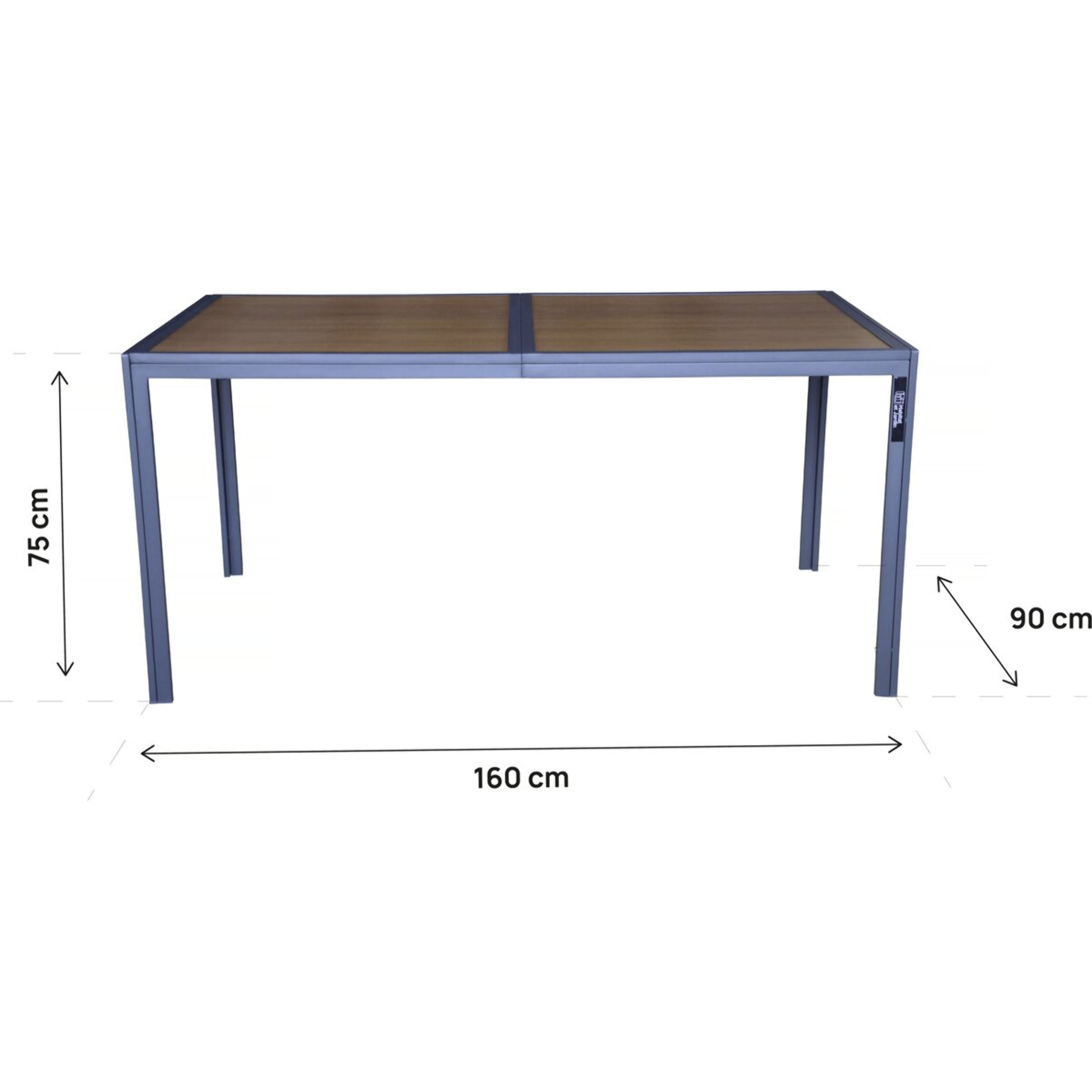Table de jardin métal imitation bois "Tossa" - 160 x 90 x 75 cm - Marron