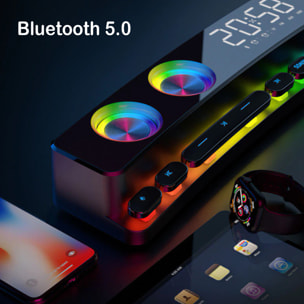 Barra de sonido SH39 Bluetooth 5.0 con teclas mecánicas, pantalla y luz RGB. Batería de 3600mAh. Gaming, home cinema.